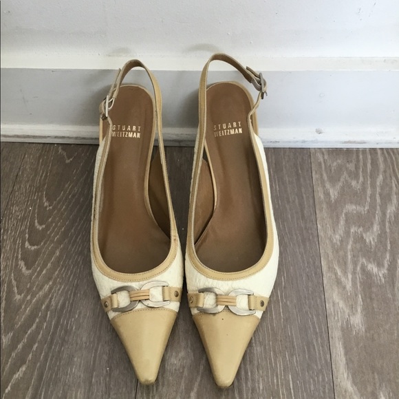 Stuart Weizman White/ Tan Heels Size 7.5 $80 - Picture 1 of 8
